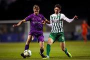 22 September 2023; Reece Webb of Wexford in action against Harry Groome of Bray Wanderers during the SSE Airtricity Men's First Division match between Wexford and Bray Wanderers at Ferrycarrig Park in Wexford. Photo by Michael P Ryan/Sportsfile