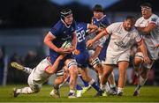 22 September 2023; Conor O'Tighearnaigh of Leinster is tackled by Luke Marshall of Ulster during the pre season friendly match between Leinster and Ulster at Navan RFC in Navan, Meath. Photo by David Fitzgerald/Sportsfile
