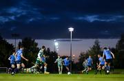 22 September 2023; Sean Brennan of UCD in action against Liam Burt of Shamrock Rovers during the SSE Airtricity Men's Premier Division match between UCD and Shamrock Rovers at UCD Bowl in Dublin. Photo by Stephen McCarthy/Sportsfile