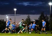 22 September 2023; Neil Farrugia of Shamrock Rovers attacks the UCD defence during the SSE Airtricity Men's Premier Division match between UCD and Shamrock Rovers at UCD Bowl in Dublin. Photo by Stephen McCarthy/Sportsfile