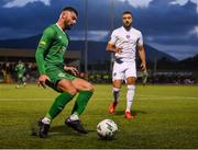 22 September 2023; Sean Kennedy of Kerry FC in action against Wassim Aouachria of Galway United during the SSE Airtricity Men's First Division match between Kerry FC and Galway United at Mounthawk Park in Tralee, Kerry. Photo by Piaras Ó Mídheach/Sportsfile