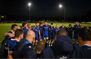 22 September 2023; Leinster players huddle after the pre season friendly match between Leinster and Ulster at Navan RFC in Navan, Meath. Photo by David Fitzgerald/Sportsfile