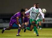 22 September 2023; Cole Omorehiomwan of Bray Wanderers in action against Thomas Oluwa of Wexford during the SSE Airtricity Men's First Division match between Wexford and Bray Wanderers at Ferrycarrig Park in Wexford. Photo by Michael P Ryan/Sportsfile
