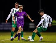 22 September 2023; Reece Webb of Wexford in action against Len O'Sullivan of Bray Wanderers during the SSE Airtricity Men's First Division match between Wexford and Bray Wanderers at Ferrycarrig Park in Wexford. Photo by Michael P Ryan/Sportsfile