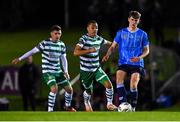 22 September 2023; Luke O'Regan of UCD in action against Graham Burke of Shamrock Rovers during the SSE Airtricity Men's Premier Division match between UCD and Shamrock Rovers at UCD Bowl in Dublin. Photo by Stephen McCarthy/Sportsfile