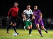 22 September 2023; Ethan Boyle of Wexford in action against Darren Craven of Bray Wanderers during the SSE Airtricity Men's First Division match between Wexford and Bray Wanderers at Ferrycarrig Park in Wexford. Photo by Michael P Ryan/Sportsfile