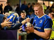 22 September 2023; Paddy McCarthy of Leinster signs autographs for supporters after the pre season friendly match between Leinster and Ulster at Navan RFC in Navan, Meath. Photo by Sam Barnes/Sportsfile