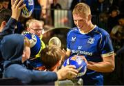 22 September 2023; Paddy McCarthy of Leinster signs an autograph for a supporter after the pre season friendly match between Leinster and Ulster at Navan RFC in Navan, Meath. Photo by Sam Barnes/Sportsfile