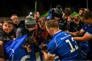 22 September 2023; Liam Turner, left, and Scott Penny of Leinster sign autographs after the pre season friendly match between Leinster and Ulster at Navan RFC in Navan, Meath. Photo by David Fitzgerald/Sportsfile
