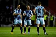 22 September 2023; Dundalk players, from left, Robbie Benson, Daryl Horgan and Greg Sloggett in conversation after their side conceded a second goal during the SSE Airtricity Men's Premier Division match between St Patrick's Athletic and Dundalk at Richmond Park in Dublin. Photo by Seb Daly/Sportsfile