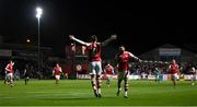 22 September 2023; Tommy Lonergan of St Patrick's Athletic, centre, celebrates after scoring his side's second goal during the SSE Airtricity Men's Premier Division match between St Patrick's Athletic and Dundalk at Richmond Park in Dublin. Photo by Seb Daly/Sportsfile