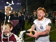 22 September 2023; Aodh Dervin of Galway United celebrate after winning the SSE Airtricity Men’s First Division match against Kerry at Mounthawk Park in Tralee, Kerry. Photo by Piaras Ó Mídheach/Sportsfile