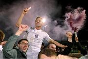 22 September 2023; Conor McCormack of Galway United celebrates after winning the SSE Airtricity Men’s First Division match against Kerry at Mounthawk Park in Tralee, Kerry. Photo by Piaras Ó Mídheach/Sportsfile