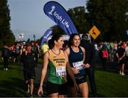 23 September 2023; Joanne Smith, Brothers Pearse AC, Dublin, left, and Barbara Murphy, from Dublin, make their way to the start before the 2023 Irish Life Dublin Half Marathon which took place on Saturday 23rd of September at Phoenix Park in Dublin. Photo by David Fitzgerald/Sportsfile