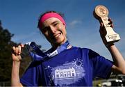 23 September 2023; Women's winner Aoife Cleary pictured with her medal and trophy at the 2023 Irish Life Dublin Half Marathon which took place on Saturday 23rd of September at Phoenix Park in Dublin. Photo by David Fitzgerald/Sportsfile