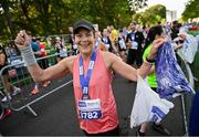 23 September 2023; Emer Corbett, from Dublin, after finishing the 2023 Irish Life Dublin Half Marathon which took place on Saturday 23rd of September at Phoenix Park in Dublin. Photo by David Fitzgerald/Sportsfile