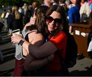 23 September 2023; Niamh Kelly, left, is hugged by her mother Ciara Kelly after the 2023 Irish Life Dublin Half Marathon which took place on Saturday 23rd of September at Phoenix Park in Dublin. Photo by David Fitzgerald/Sportsfile