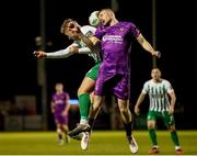 22 September 2023; James Crawford of Wexford in action against Jake Walker of Bray Wanderers during the SSE Airtricity Men's First Division match between Wexford and Bray Wanderers at Ferrycarrig Park in Wexford. Photo by Michael P Ryan/Sportsfile