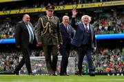 23 September 2023; President of Ireland Michael D Higgins before the UEFA Women's Nations League B1 match between Republic of Ireland and Northern Ireland at Aviva Stadium in Dublin. Photo by Stephen McCarthy/Sportsfile