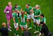 23 September 2023; Katie McCabe of Republic of Ireland, 11, issues instructions to her team-mates during a water break in the UEFA Women's Nations League B1 match between Republic of Ireland and Northern Ireland at Aviva Stadium in Dublin. Photo by Ben McShane/Sportsfile