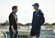 22 September 2023; Leinster head coach Leo Cullen, right, speaking with Ulster director of operations Bryn Cunningham before the pre season friendly match between Leinster and Ulster at Navan RFC in Navan, Meath. Photo by Sam Barnes/Sportsfile