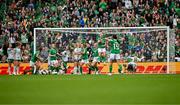 23 September 2023; Lily Agg of Republic of Ireland, 12, celebrates after scoring her side's third goal during the UEFA Women's Nations League B1 match between Republic of Ireland and Northern Ireland at Aviva Stadium in Dublin. Photo by Ben McShane/Sportsfile
