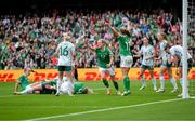 23 September 2023; Lily Agg of Republic of Ireland, 12, celebrates after scoring her side's third goal during the UEFA Women's Nations League B1 match between Republic of Ireland and Northern Ireland at Aviva Stadium in Dublin. Photo by Stephen McCarthy/Sportsfile