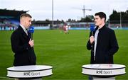 23 September 2023; Former Dublin footballers Jonny Cooper, left, and Diarmuid Connolly, on duty for RTÉ Sport at the Dublin Senior Football Championship quarter-final match between Kilmacud Crokes and Ballymun Kickhams at Parnell Park in Dublin. Photo by Piaras Ó Mídheach/Sportsfile