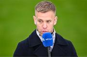 23 September 2023; Former Dublin footballer Jonny Cooper on duty for RTÉ Sport at the Dublin Senior Football Championship quarter-final match between Kilmacud Crokes and Ballymun Kickhams at Parnell Park in Dublin. Photo by Piaras Ó Mídheach/Sportsfile