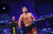 23 September 2023; Attila Korkmaz celebrates after his victory over Davy Gallon in their Lightweight bout during the Bellator 299 at 3 Arena in Dublin. Photo by David Fitzgerald/Sportsfile
