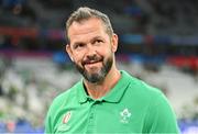 23 September 2023; Ireland head coach Andy Farrell before the 2023 Rugby World Cup Pool B match between South Africa and Ireland at Stade de France in Paris, France. Photo by Brendan Moran/Sportsfile