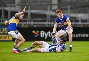 23 September 2023; Michael Darragh MacAuley of Ballyboden St Enda's in action against Cian Boyle, left, and Rob Shaw of Castleknock during the Dublin Senior Football Championship quarter-final match between Ballyboden St Enda's and Castleknock at Parnell Park in Dublin. Photo by Piaras Ó Mídheach/Sportsfile