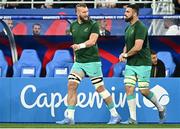 23 September 2023; RG Snyman of South Africa, left, and Jean Kleyn make their way onto the pitch to warm-up before the 2023 Rugby World Cup Pool B match between South Africa and Ireland at Stade de France in Paris, France. Photo by Harry Murphy/Sportsfile