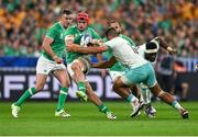 23 September 2023; Josh van der Flier of Ireland is tackled by Damian de Allende of South Africa during the 2023 Rugby World Cup Pool B match between South Africa and Ireland at Stade de France in Paris, France. Photo by Brendan Moran/Sportsfile