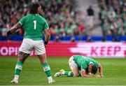 23 September 2023; Garry Ringrose of Ireland recovers on the ground from an injury during the 2023 Rugby World Cup Pool B match between South Africa and Ireland at Stade de France in Paris, France. Photo by Ramsey Cardy/Sportsfile