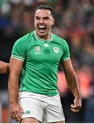 23 September 2023; James Lowe celebrates after winning a penalty during the 2023 Rugby World Cup Pool B match between South Africa and Ireland at Stade de France in Paris, France. Photo by Ramsey Cardy/Sportsfile