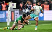 23 September 2023; Cheslin Kolbe of South Africa is tackled by Hugo Keenan of Ireland during the 2023 Rugby World Cup Pool B match between South Africa and Ireland at Stade de France in Paris, France. Photo by Harry Murphy/Sportsfile