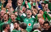 23 September 2023; Ireland supporters celebrate after their side's victory in the 2023 Rugby World Cup Pool B match between South Africa and Ireland at Stade de France in Paris, France. Photo by Ramsey Cardy/Sportsfile