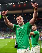 23 September 2023; James Ryan of Ireland celebrates after his side's victory in the 2023 Rugby World Cup Pool B match between South Africa and Ireland at Stade de France in Paris, France. Photo by Harry Murphy/Sportsfile