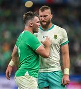 23 September 2023; Munster team mates Peter O'Mahony of Ireland and RG Snyman of South Africa after the 2023 Rugby World Cup Pool B match between South Africa and Ireland at Stade de France in Paris, France. Photo by Brendan Moran/Sportsfile