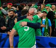 23 September 2023; James Ryan of Ireland celebrates with his father, Mark, after the 2023 Rugby World Cup Pool B match between South Africa and Ireland at Stade de France in Paris, France. Photo by Brendan Moran/Sportsfile