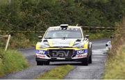 24 September 2023; Josh Moffett and Keith Moriarty in their Hyundai i20 R5 during the Clare Stages Rally Round 7 of the Triton Showers National Rally Championship in Ennis, Clare. Photo by Philip Fitzpatrick/Sportsfile