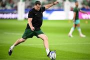 23 September 2023; South Africa director of rugby Rassie Erasmus takes a kick before the 2023 Rugby World Cup Pool B match between South Africa and Ireland at Stade de France in Paris, France. Photo by Ramsey Cardy/Sportsfile