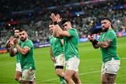 23 September 2023; Ireland players, from right, to left, Andrew Porter, Dan Sheehan, Rónan Kelleher and Conor Murray after the 2023 Rugby World Cup Pool B match between South Africa and Ireland at Stade de France in Paris, France. Photo by Ramsey Cardy/Sportsfile