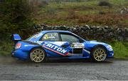 24 September 2023; Niall Maguire and Conor Mohan in their Subaru during the Clare Stages Rally Round 7 of the Triton Showers National Rally Championship in Ennis, Clare. Photo by Philip Fitzpatrick/Sportsfile