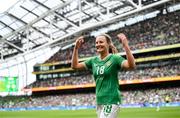 23 September 2023; Kyra Carusa of Republic of Ireland reacts towards supporters while leaving the pitch during a second half substitution during the UEFA Women's Nations League B1 match between Republic of Ireland and Northern Ireland at Aviva Stadium in Dublin. Photo by Stephen McCarthy/Sportsfile