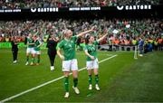 23 September 2023; Louise Quinn and Lucy Quinn, right, of Republic of Ireland after the UEFA Women's Nations League B1 match between Republic of Ireland and Northern Ireland at Aviva Stadium in Dublin. Photo by Stephen McCarthy/Sportsfile