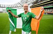 23 September 2023; Lily Agg of Republic of Ireland celebrates after the UEFA Women's Nations League B1 match between Republic of Ireland and Northern Ireland at Aviva Stadium in Dublin. Photo by Stephen McCarthy/Sportsfile