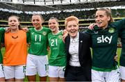 23 September 2023; Republic of Ireland interim head coach Eileen Gleeson with players, from left, Lucy Quinn, Katie McCabe, Emily Whelan and Chloe Mustaki after the UEFA Women's Nations League B1 match between Republic of Ireland and Northern Ireland at Aviva Stadium in Dublin. Photo by Stephen McCarthy/Sportsfile