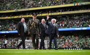 23 September 2023; President of Ireland Michael D Higgins before the UEFA Women's Nations League B1 match between Republic of Ireland and Northern Ireland at Aviva Stadium in Dublin. Photo by Stephen McCarthy/Sportsfile